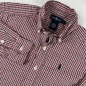 RALPH LAUREN Button Down Shirt Boys S Red Blue‎ White Gingham Check Preppy Pony